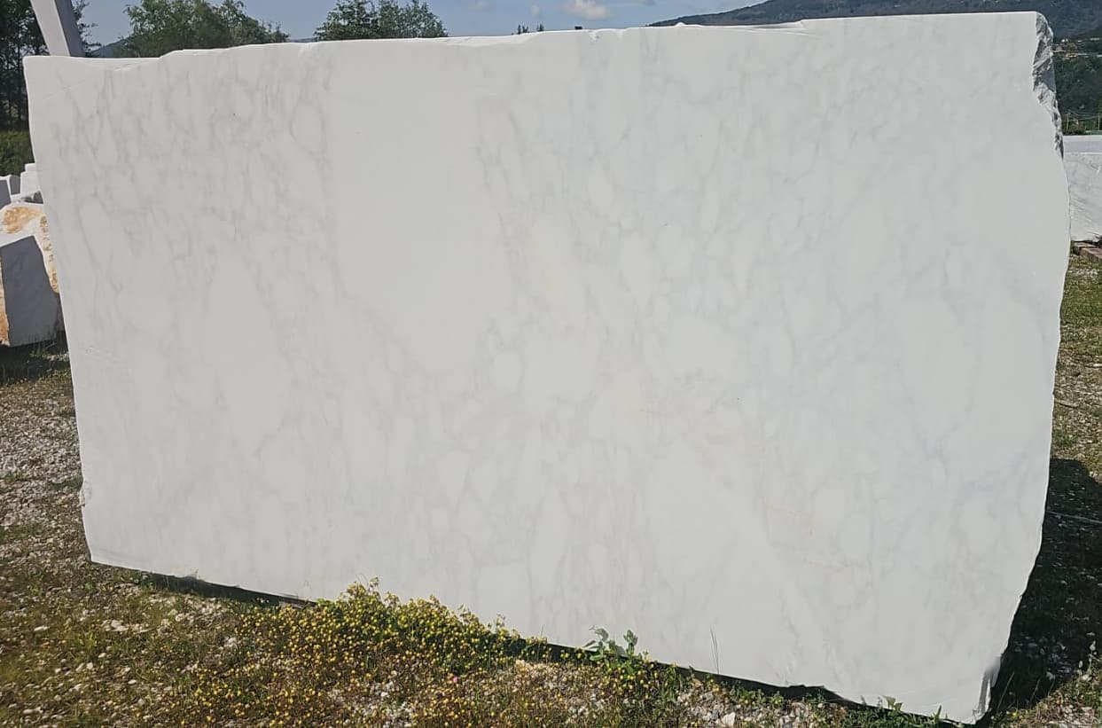 Calacatta Caldia premium polished Italian marble slab from Carrara — White with polished finish