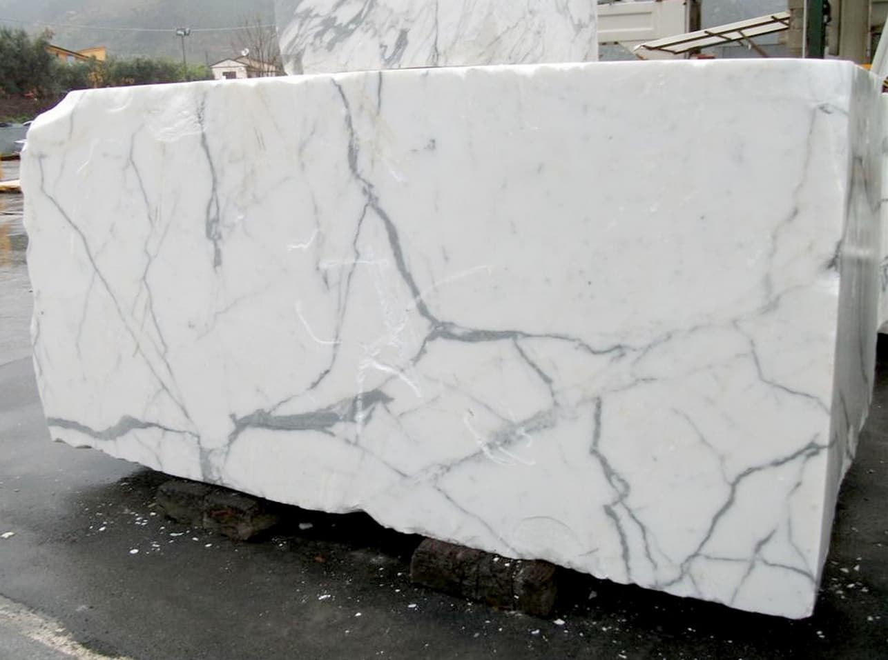 Statuario premium polished Italian marble slab from Carrara — White with polished finish